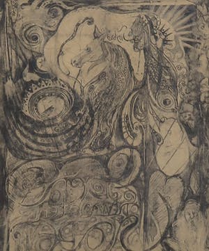 Niet of onleesbaar gesigneerd - Inkttekening, Surrealistische voorstelling - Ingelijst kopen? Bied vanaf 10!