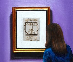 Gerard Boersma - Vitruvian Man (Vrouw kijkend naar tekening van Leonardo Da Vinci) kopen? Bied vanaf 75!