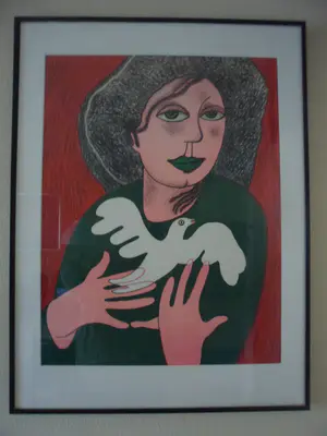 Corneille - Zeefdruk. Vrouw met duif kopen? Bied vanaf 175!