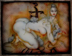 Anatolij Rafailovic Brusilovskij - Gouache: naakte vrouw met muizen kopen? Bied vanaf 299!