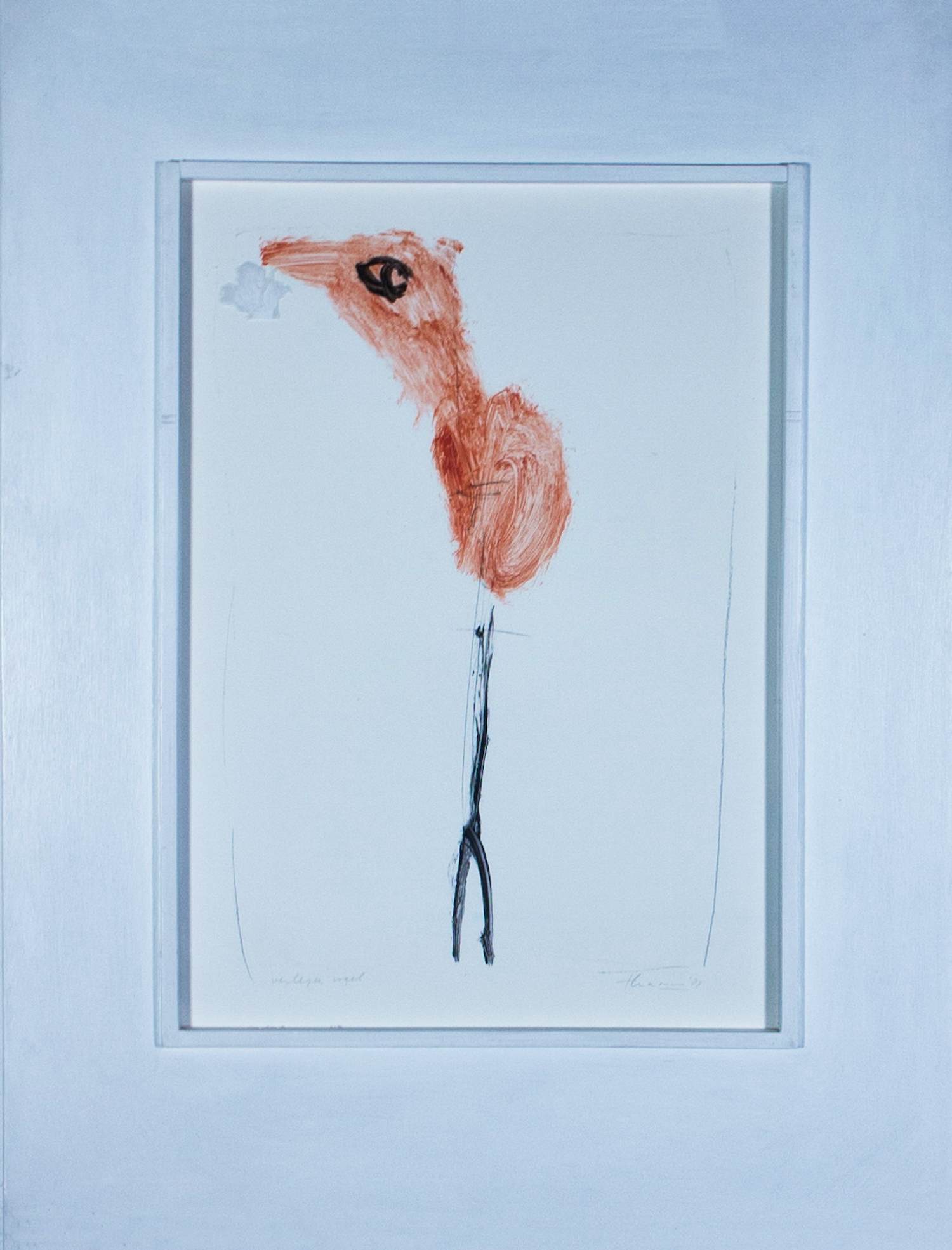 Johan Claassen - Gemengde techniek op papier, Verlegen vogel - Ingelijst kopen? Bied vanaf 30!