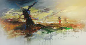 Jochum Bakker - Acryl op doek, Landschap met molens (Zeer groot!) kopen? Bied vanaf 350!