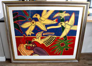 Corneille - zeer grote kleurenzeefdruk: Vol D'oiseaux - 1998 (nette lijst!) kopen? Bied vanaf 1250!