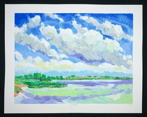 Adri Dijkhorst - Zeefdruk, Rivierlandschap kopen? Bied vanaf 1!