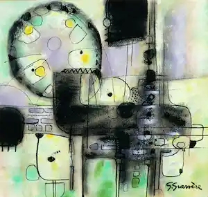 Gérard Grassère - Gouache op papier, Interieur vendu pour 45€ !