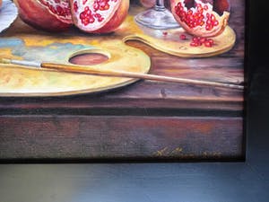 Alfonso Moreno - Stilleven schildersspullen schilderij wijn en fruit. kopen? Bied vanaf 250!