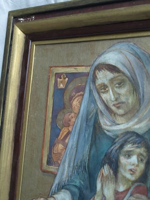 Klaas Pijlman - Ingelijste gouache , “Madonna en Kind” – 1993 kopen? Bied vanaf 1!