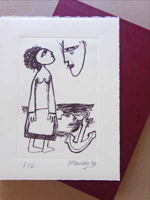 Corneille - LA FEMME DU MARIN / ZW-W LITHO / 28x21cm / SIG / 1998 + BOX MET BOEKJE verkocht voor € 1!