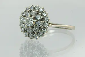 1 - Chique 14Krt gouden rozet ring met 23 briljant geslepen diamanten ca 0.90 ct kopen? Bied vanaf 590!