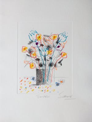 Wilhelm Schlote - Handgesigneerde ets, hand gekleurd: Tulpen kopen? Bied vanaf 39!