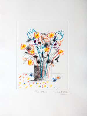 Wilhelm Schlote - Handgesigneerde ets, hand gekleurd: Tulpen verkocht voor € 39!
