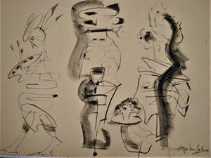 Arie van Selm - 1985 Galerie d’Eendt Amsterdam - Grote Abstract Figuratieve Tekening - gesigd. kopen? Bied vanaf 10!