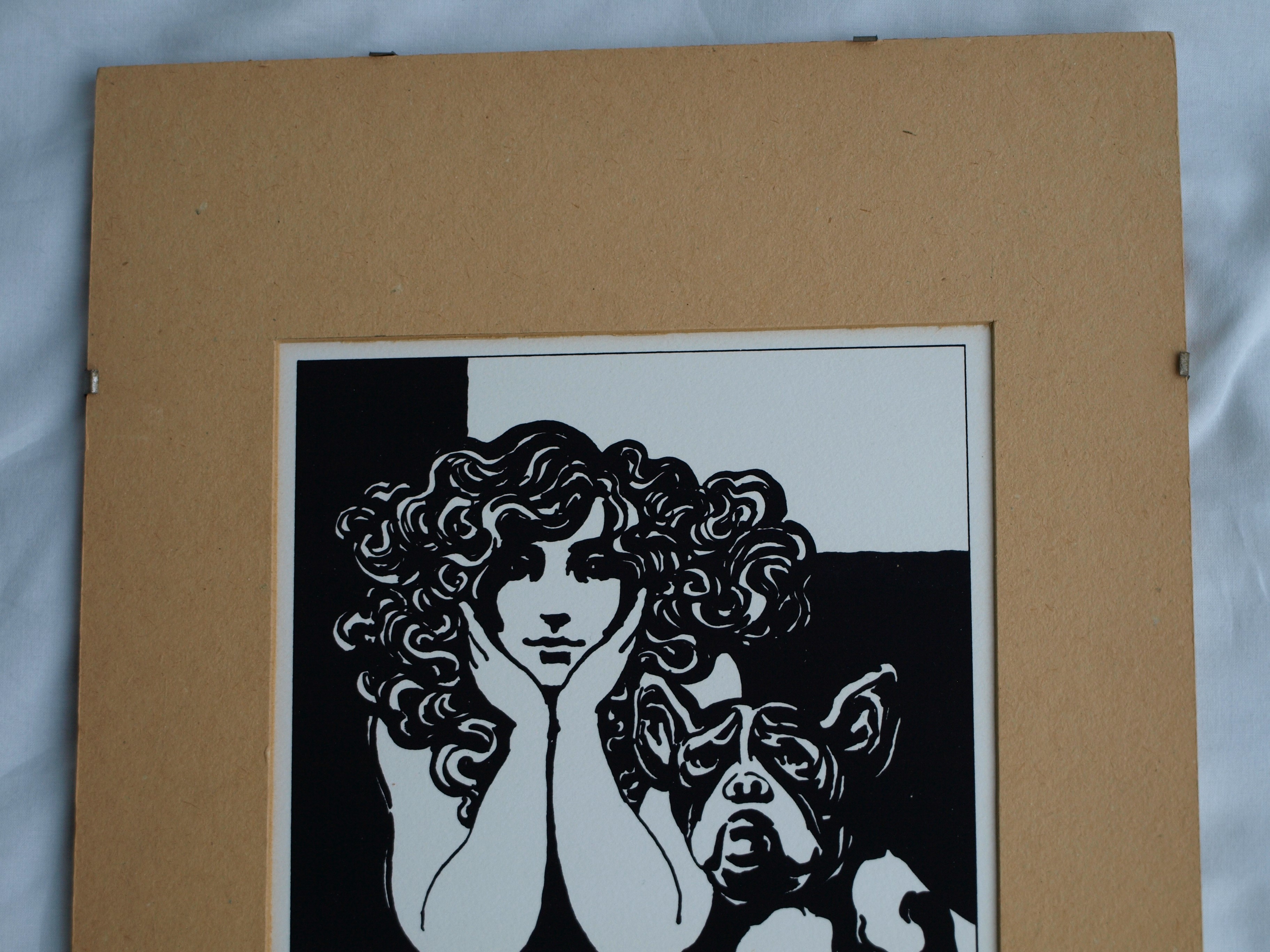 Niet of onleesbaar gesigneerd - Onduidelijke signatuur - Zeefdruk , Vrouw met hond - 1980 kopen? Bied vanaf 1!