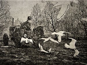 Wim van der Meij - Mooie Ets - kleine oplage (25) - "trekker met meeuwen" - gesigneerd kopen? Bied vanaf 29!