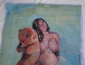 Peter Klashorst - Groot werk op doek , “Vrouw met Teddybeer” – 2018 – 120 x 93 cm kopen? Bied vanaf 350!