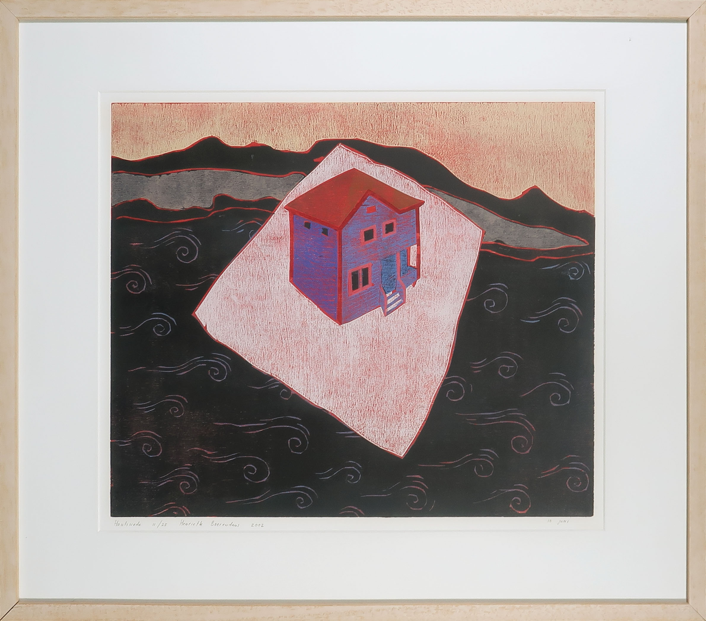 Henriette Boerendans - Houtsnede, 10 juni - Ingelijst verkocht voor € 35!