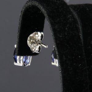 18K Goud - witgouden oorhangers bezet met saffier en briljant geslepen diamat kopen? Bied vanaf 280!