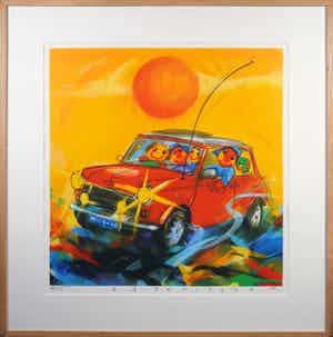 Ad Verstijnen - Zeefdruk, Austin 7 - Ingelijst verkocht voor € 10!