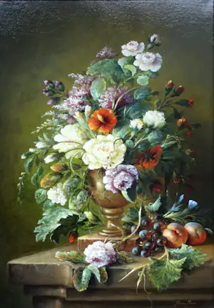Thomas Heesakkers - Olieverf op doek: Stilleven met fruit & bloemen in vaas kaufen? Bieten Sie von 499!
