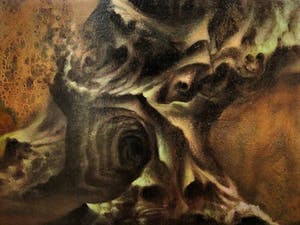 Niet of onleesbaar gesigneerd - Antwerpse Biennale - mythologisch olieverf "Yggdrasyl - de Levensboom" kopen? Bied vanaf 1!