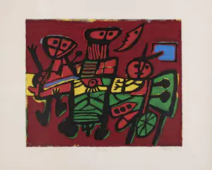 Corneille - Groot kleurrijk schilderij van Corneille uit 1992 - TRIBE kaufen? Bieten Sie von 230!