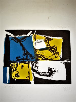 Gerard Schaperkotter - Linoleumsnede in 4 kleuren "Kerstmis 1999" - gesigneerd kopen? Bied vanaf 26!