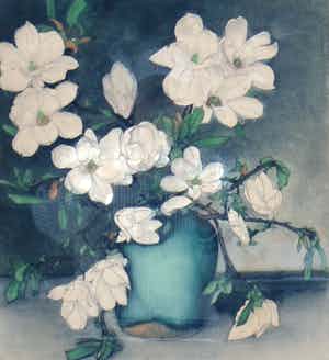Frans Everbag - Magnolia's in groene gemberpot verkocht voor € 65!