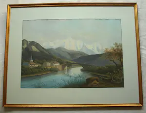 Henri Knip - Ingelijste gouache , Landschap Zwitserland – ca. 1870? - Lijst, 73 x 93 cm. kopen? Bied vanaf 10!