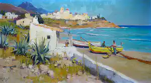 Arie Zwart - Benidorm -olieverf circa 1950- verkauft für € 350!