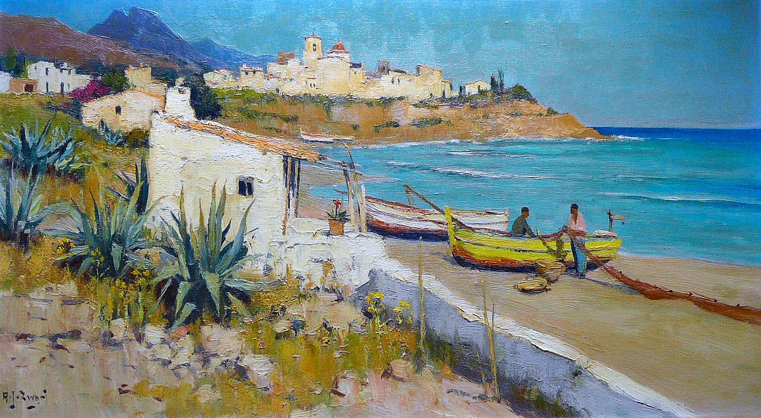 Arie Zwart - Benidorm -olieverf circa 1950- verkocht voor € 350!