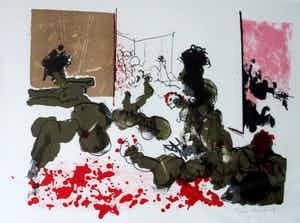 Constant - grote ingelijste litho: Le Massacre - 1972 verkocht voor € 395!