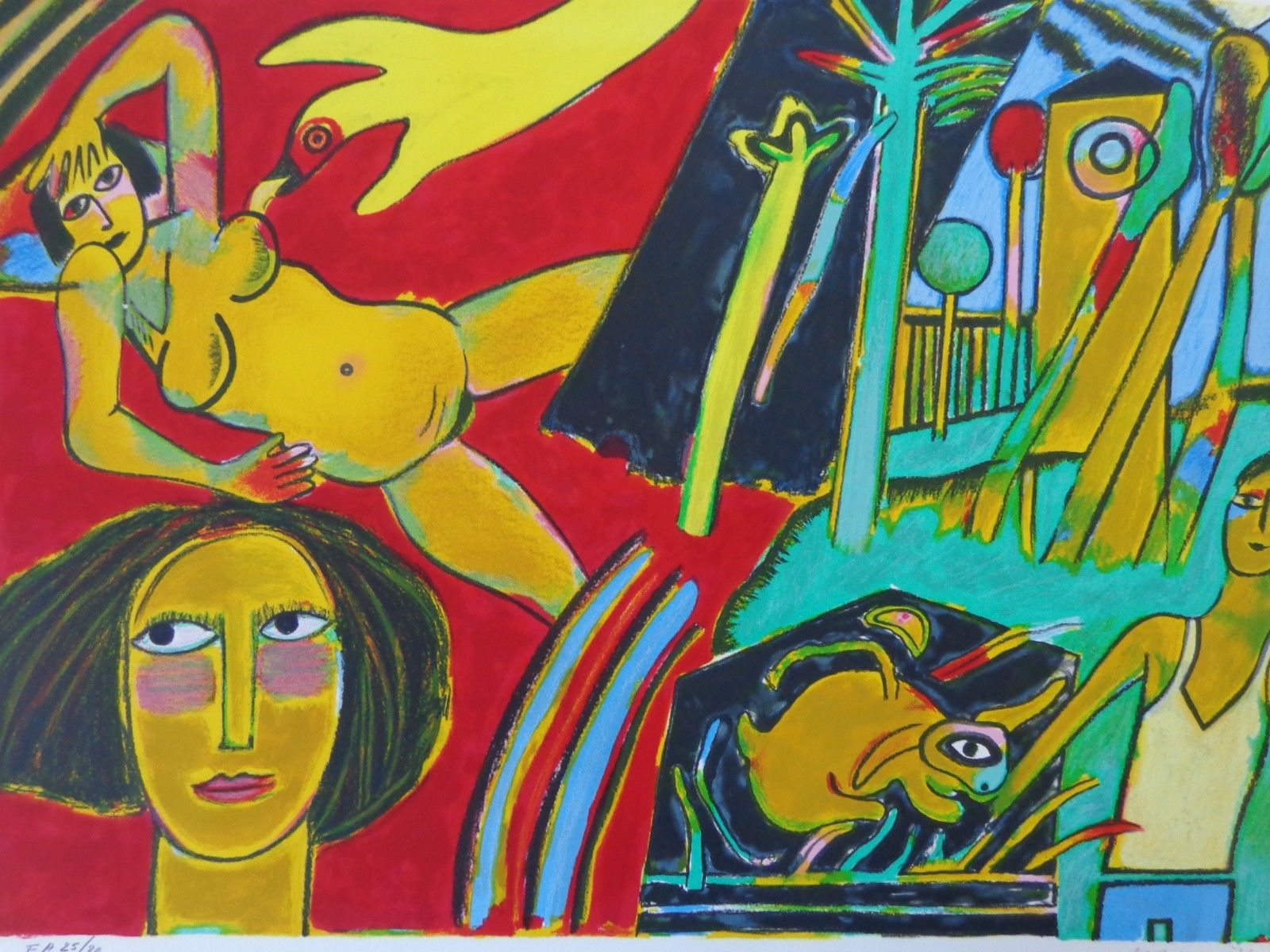 Corneille - GELE NAAKTE VROUW / KLEURLITHO / 57x76cm / SIG / 2004 verkocht voor € 185!