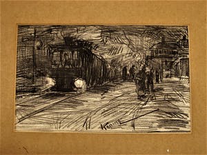 Arnold Koning - omstreeks 1890 - Houtskool - "Parijs figuren op perron - verso Frans landschap kopen? Bied vanaf 160!