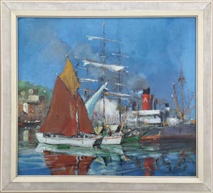 Frederik Amalius van Oostveen - Haven (Denemarken?) | Fraai olieverfschilderij kopen? Bied vanaf 100!