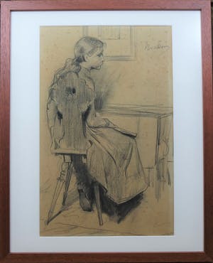 Nicolaas van der Waay - Houtskool op papier - "Zittende jonge vrouw" kopen? Bied vanaf 270!