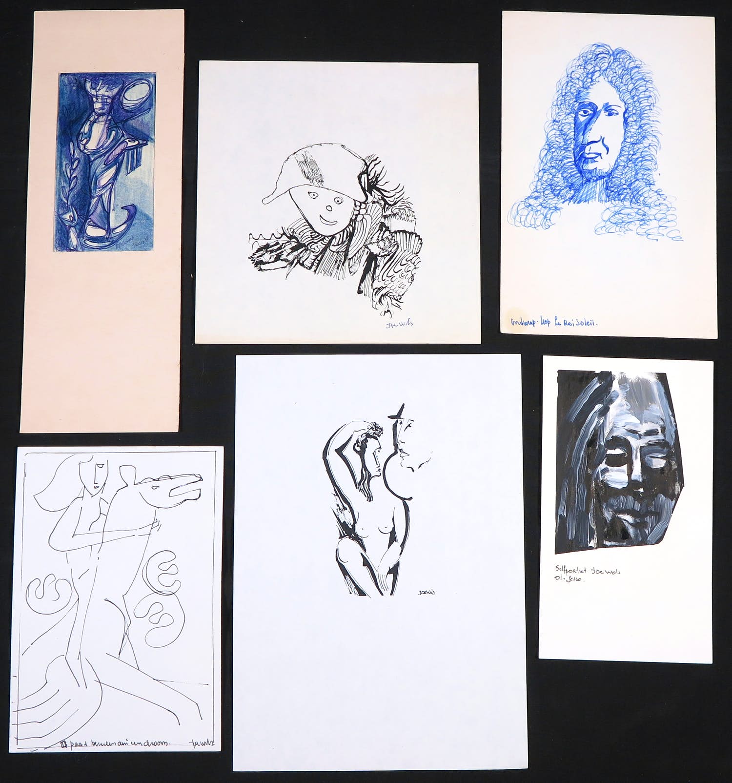 Joe Wols - Lot van zes tekeningen, Diverse voorstellingen kopen? Bied vanaf 1!