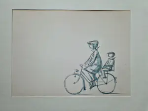 Har Sanders - een figuratieve aquarel van har Sanders zie je niet zo vaak - "op de fiets" kopen? Bied vanaf 58!
