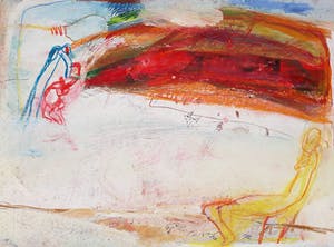 Pieter Defesche - Vrouw op bankje in onbestemd landschap, gemengde techniek kopen? Bied vanaf 275!