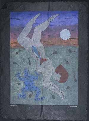 Geertje Briels - Houtdruk op geschept papier, De duik kopen? Bied vanaf 35!