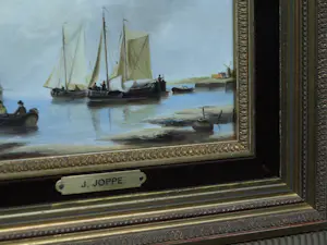 Jens Joppe - Miniatuurschilderij “Schepen” , olieverf op panneel - ingelijst – 13 x 18 cm. kopen? Bied vanaf 100!