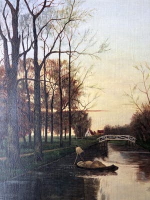 Niet of onleesbaar gesigneerd - Prachtig schilderij van een kanaal landschap. kopen? Bied vanaf 10!