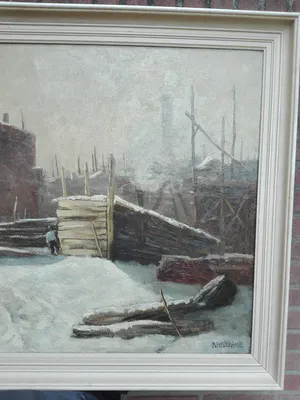 Robert Ives Browne - Bouwplaats in de winter - ca 1900 kopen? Bied vanaf 155!