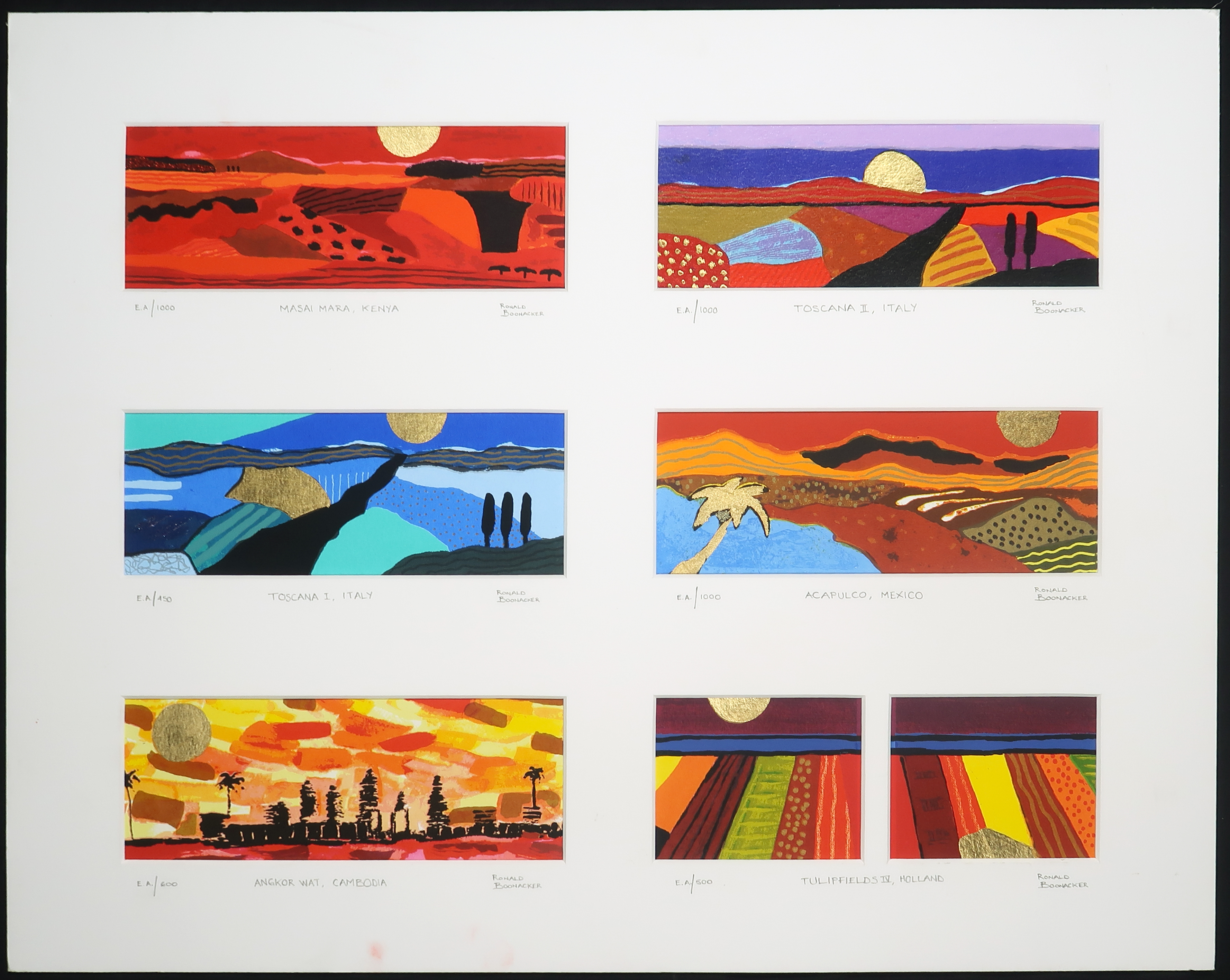 Ronald Boonacker - 6 kleine zeefdrukken in passe-partout kopen? Bied vanaf 50!