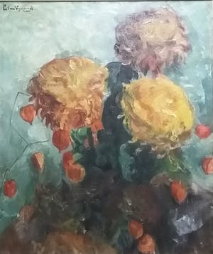 Buy Piet van Wijngaerdt - ** PRIJS VERLAAGD ** Vaas met bloemen - mooi groot kunstwerk? Bid from 575!