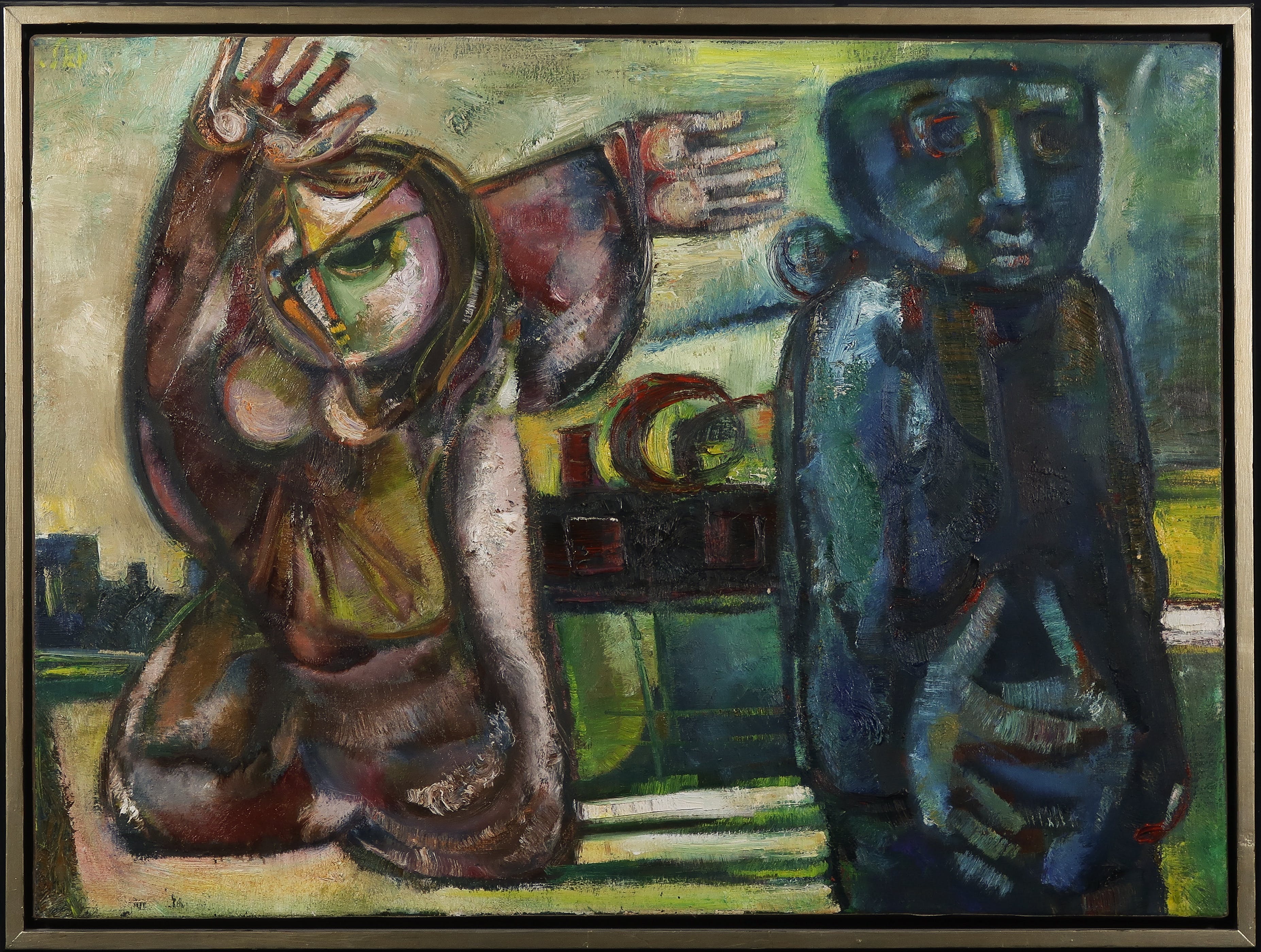 Joel Kass - Olieverf op doek, Twee figuren - Ingelijst  verkocht voor € 250!