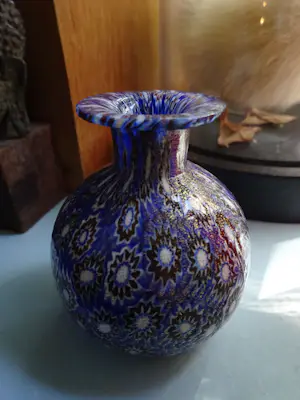 Fratelli Toso - Murano Italy- murrine millefiori micro vaasje/flesje met goud kopen? Bied vanaf 110!