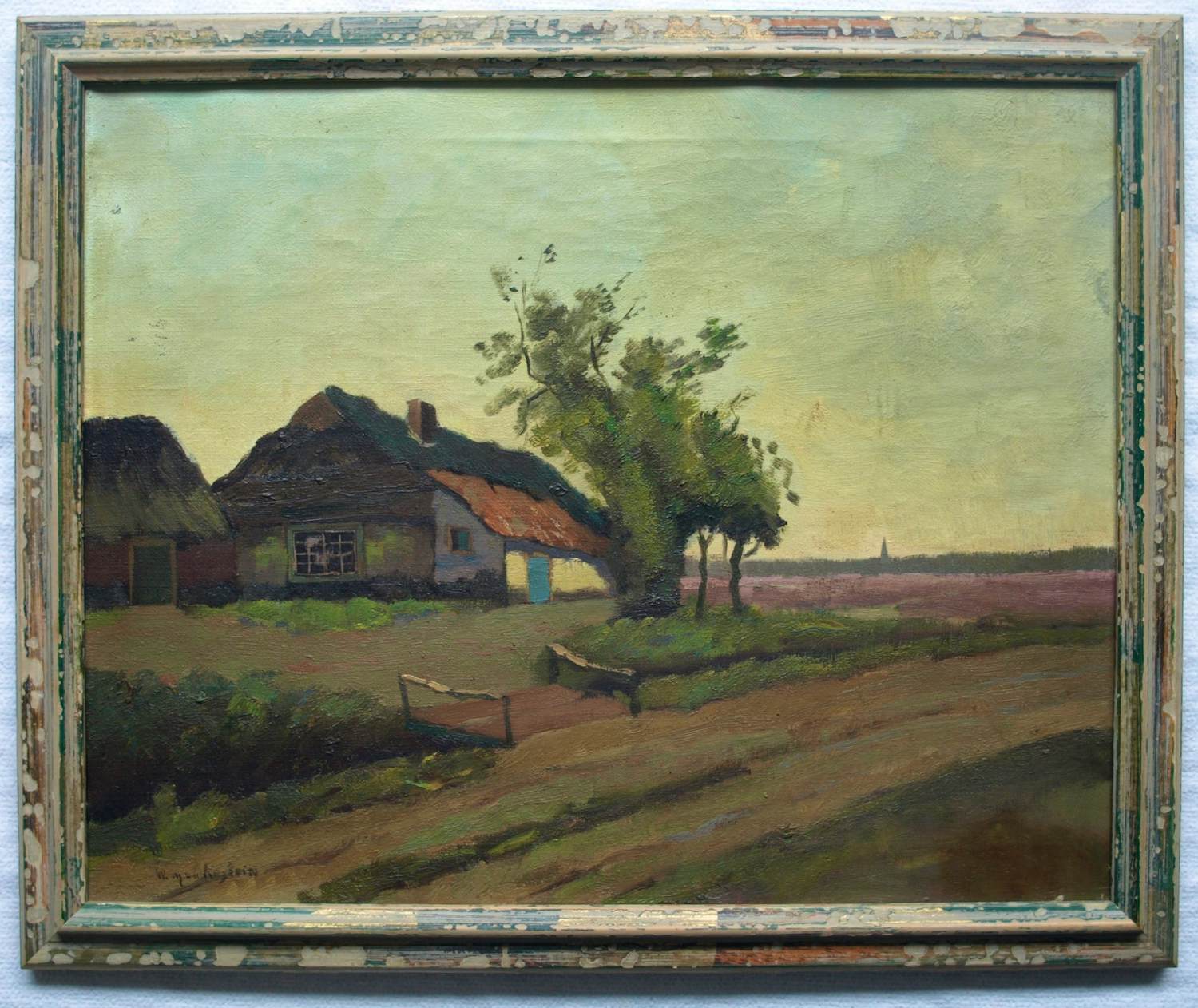 Aris Knikker - Ingelijst , Olieverf op doek , Boerderij – Gesigneerd - Lijst, 46 x 56 cm. verkocht voor € 1!