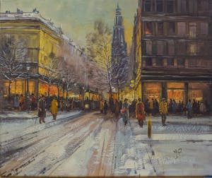 Jan Beaufort - stadsgezicht met figuren kopen? Bied vanaf 10!