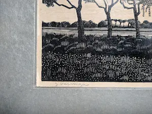 Jan Veringa - polderlandschap - houtsnede kopen? Bied vanaf 1!