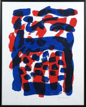 Gerrit Westerveld - Zeefdruk, Abstracte compositie - Ingelijst verkocht voor € 40!